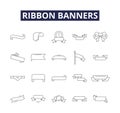 Ribbon banners line vector icons and signs. Banners, Bunting, Streamers, Trims, Flags, Strings, Swags, Rosettes outline