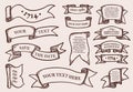 Ribbon banners. Retro hand drawn label, old line flag elements, scroll frame antique shapes. Copy space for text. Emblem Royalty Free Stock Photo