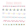 Ribbon, borders, dividers set. Hand drawn brush strokes, lines collection. Doodle Decorative design elements. Royalty Free Stock Photo