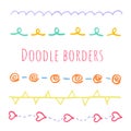 Ribbon, borders, dividers set. Hand drawn brush strokes, lines collection. Doodle Decorative design elements. Royalty Free Stock Photo