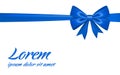 Ribbon bow gift, isolated white background. Satin blue design festive frame. Decorative Christmas, Valentine day card Royalty Free Stock Photo