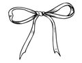 Ribbon with Bow. Hand drawn vector illustration of satin or silk knot on white isolated background for gift or present Royalty Free Stock Photo