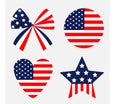 Ribbon bow shape Round Heart Star American flag Stars and strips icon. Isolated. Red and blue color. White background. Holiday sig Royalty Free Stock Photo