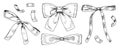 Ribbon Bow vector Set. Black line art drawing of confetti and tie. Outline illustration of vintage gift wrapping. Hand Royalty Free Stock Photo