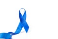 Ribbon cancer. Awareness of men health in November with blue prostate cancer ribbon isolated on white background. Adrenocortical