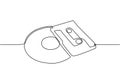 Ribbon cassette and cd or Compact disc. Continuous one line drawing minimalist design