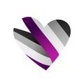 Ribbon in the colors of the flag of asexual pride in the shape of a heart. Lack of sexual orientation. A colorful logo of one of