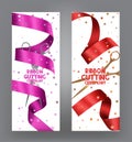 Ribbon cutting ceremony cards with pink ribbon and bokeh background