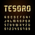 Ribbon font. Vector alphabet with gold effect letters and number