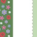 Ribbon green with field multicolored flowers poppy forget-me-not daisy white napkin with openwork edge on light green decor backgr