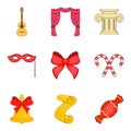 Ribbon icons set, cartoon style