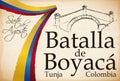Ribbon like Colombian Flag over Scroll with Boyaca`s Bridge Design, Vector Illustration
