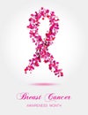 Ribbon from little colorful hearts, breast cancer awareness symbol, isolated on white background. Royalty Free Stock Photo