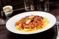 Ribbon pasta with chicken and tomato leek sauce Royalty Free Stock Photo