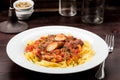 Ribbon pasta with chicken and tomato leek sauce Royalty Free Stock Photo