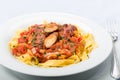 Ribbon pasta with chicken and tomato leek sauce Royalty Free Stock Photo