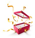 Ribbon popping out from red open gift box Royalty Free Stock Photo