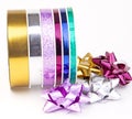 Ribbon reel with colorful ribbons and bows Royalty Free Stock Photo