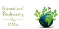 Ribbon shape with leaves and butterflies on earth for international biodiversity day