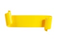 Ribbon text banner 3d render - yellow glossy rolled double tape for sale or promotion message.