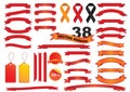 Ribbon vector icon set red color on white background. Royalty Free Stock Photo