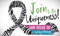 Commemorative Zebra Ribbon Promoting Join to the Rare Disease Day, Vector Illustration