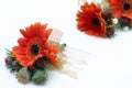 Ribboned orange buttonholes Royalty Free Stock Photo