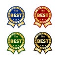 Ribbons award best price label set. Gold ribbon award icon isolated white background. Best quality golden label for Royalty Free Stock Photo