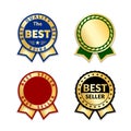 Ribbons award best seller set. Gold ribbon award icon isolated white background. Bestseller golden tag sale label, badge Royalty Free Stock Photo