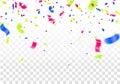 Ribbons colourful and confetti, vector illustration isolated on gradient white background Royalty Free Stock Photo