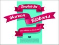 Ribbons set collection. Pink, maroon, red or scarlet color On blue background design elements.