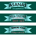 Ribbons whith words about yoga asanas, classes at open doors, seniors welness