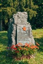 Memorial stone monument to the Slovenian Partisans from WWII, in Ribcev laz on lake Bohinj