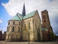 Medieval Romanesque-style cathedral at the main square of Ribe, Denmark. Royalty Free Stock Photo