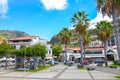 Ribeira Brava, Madeira, Portugal - Sep 9, 2019: Promenade of the Madeiran city photographed from the Atlantic ocean coast. People Royalty Free Stock Photo