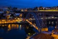 Ribeira and Douro river in the Porto old town at night, Portugal. Travel. Royalty Free Stock Photo