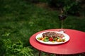 Ribeye beef steak with fresh vegetable salad Royalty Free Stock Photo