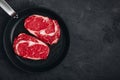 Ribeye Steak, Raw fresh beef meat in grill pan Royalty Free Stock Photo