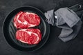 Ribeye Steak, Raw fresh beef meat in grill pan Royalty Free Stock Photo