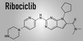 Ribociclib cancer drug molecule CDK4 CDK6 inhibitor. Skeletal formula.