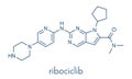 Ribociclib cancer drug molecule CDK4/6 inhibitor. Skeletal formula.