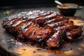 ribs glazed with bbq sauce ready for grilling