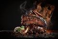 Ribs gourmet photography over black background. Close up Royalty Free Stock Photo