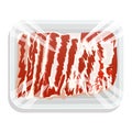 Ribs of pork or lamb in a plastic tray. Fresh meat in a vacuum pack. Top view. Vector illustration. Royalty Free Stock Photo