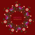 Embroidery mandala flowers folk pattern with Polish and Mexican influence. Trendy ethnic decorative traditional floral round frame Royalty Free Stock Photo