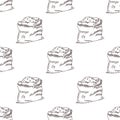 Rice bag seamless pattern. Hand drawn bag of cereals or flour backdrop