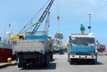 Rice bags loading in Asian port Royalty Free Stock Photo