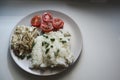 Rice with baked mackerel and tomatoes Royalty Free Stock Photo