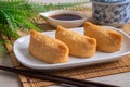 Rice ball wrapped in deep fried tofu pouches Inari Sushi, Japanese food Royalty Free Stock Photo