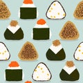 Rice balls. Japanese cuisine. Four onigiri types. Royalty Free Stock Photo